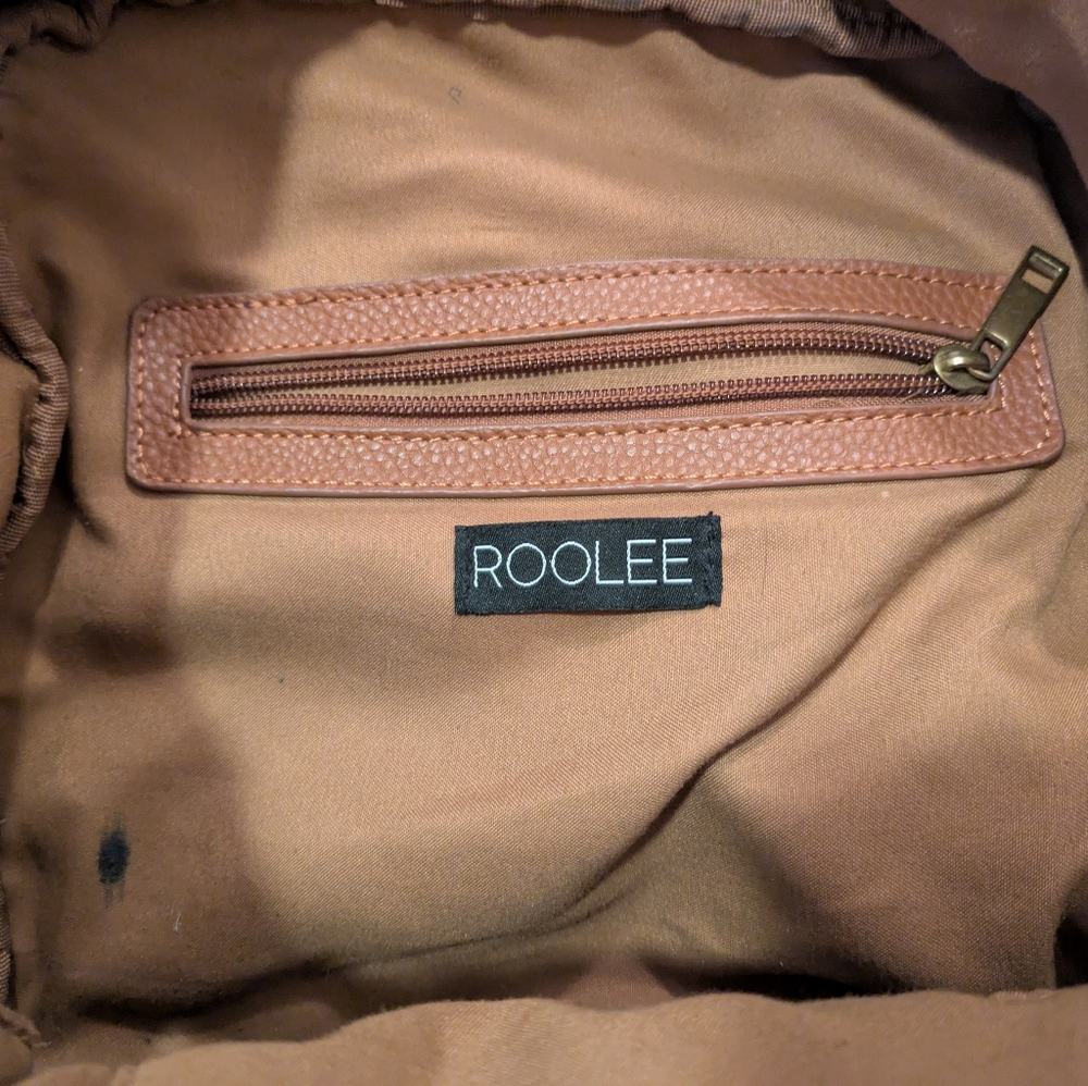 Roolee Caramel Leather Front Zip Backpack Purse - Picture 12 of 16